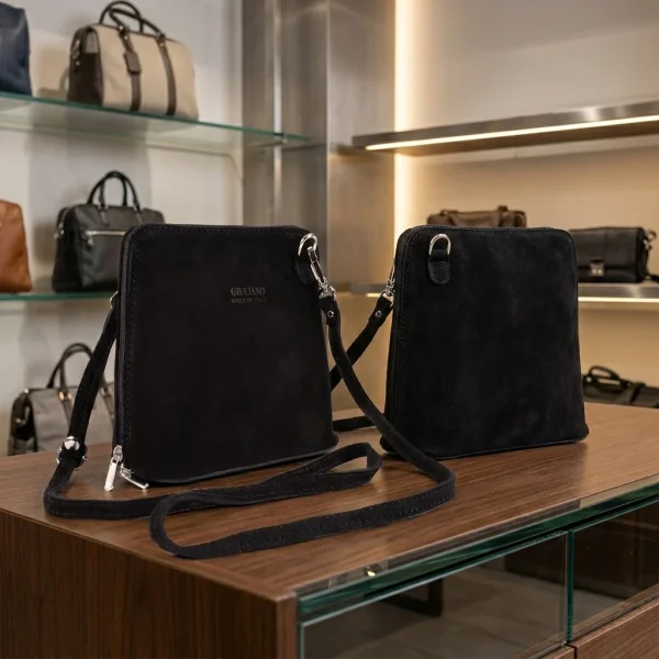 Klassieke-suede-schoudertas zwart - Concio