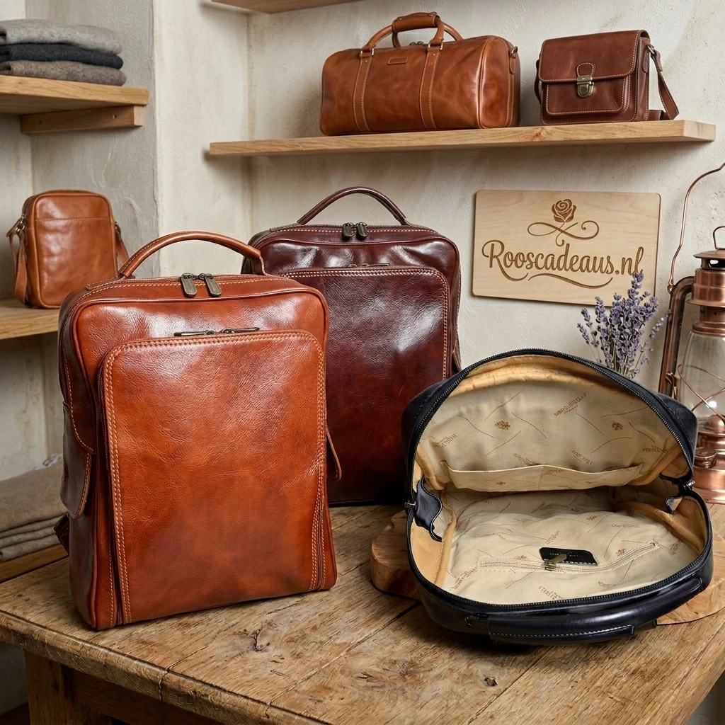 Zakelijke rug- laptoptas Mattinata zwart bruin en cognac