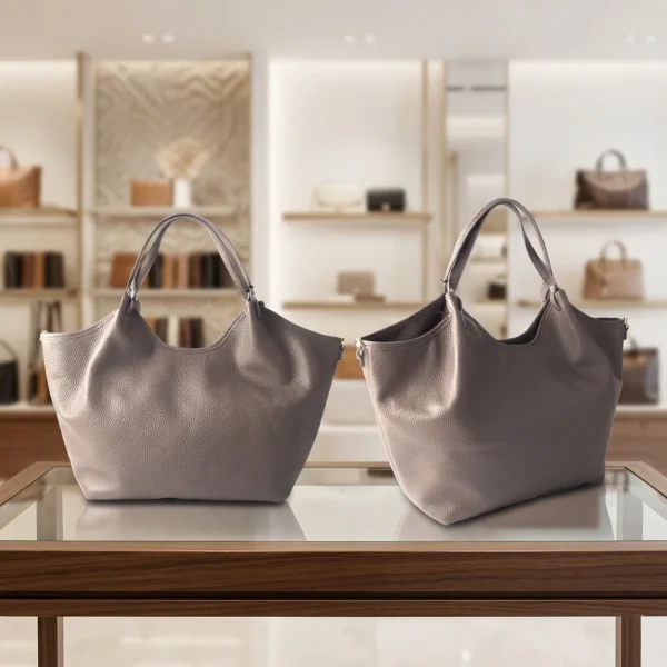 Handtas met grove nerf structuur - Aliano Taupe