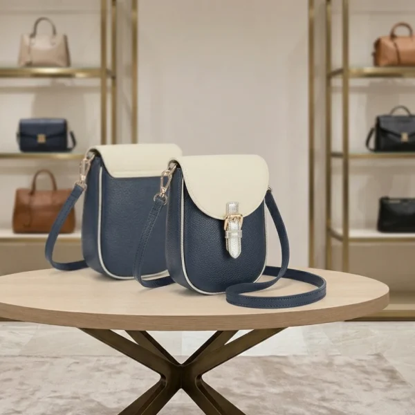 Leren schouder tas Assisi - Blauw Beige