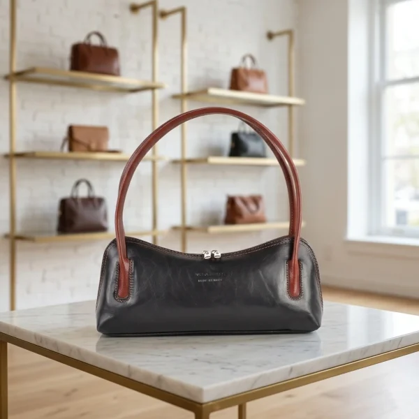 Klassieke Lederen dames handtas Prato zwart-Bruin - Vera Pelle