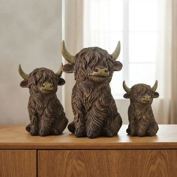 Sfeervolle woondecoraties - 3 zittende hooglanders - Roos Cadeaus