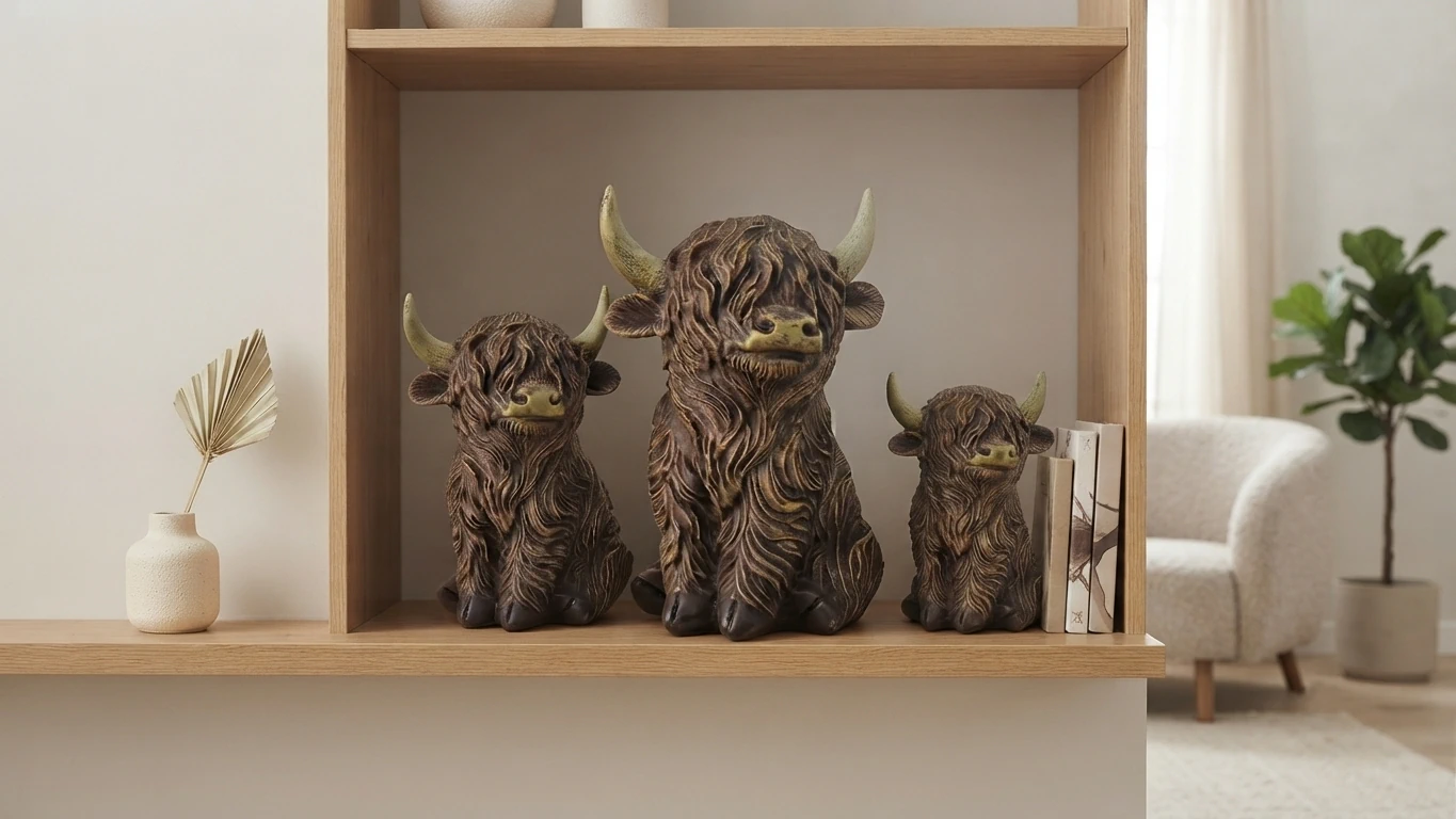 Sfeervolle woondecoraties - 3 zittende hooglanders - Roos Cadeaus
