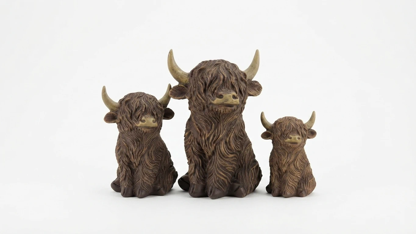 Sfeervolle woondecoraties - 3 zittende hooglanders - Roos Cadeaus