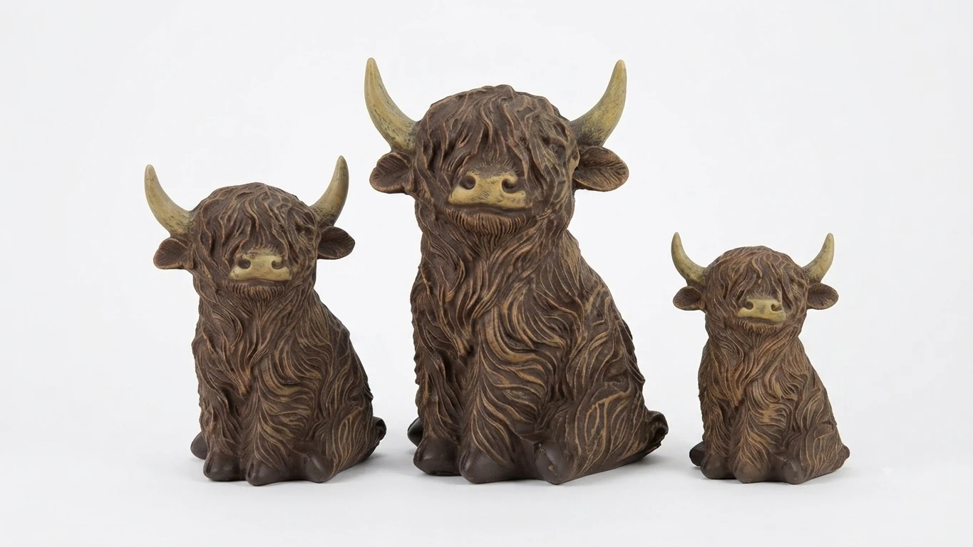 Sfeervolle woondecoraties - 3 zittende hooglanders - Roos Cadeaus
