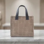 Croco vierkante leren tas Taupe