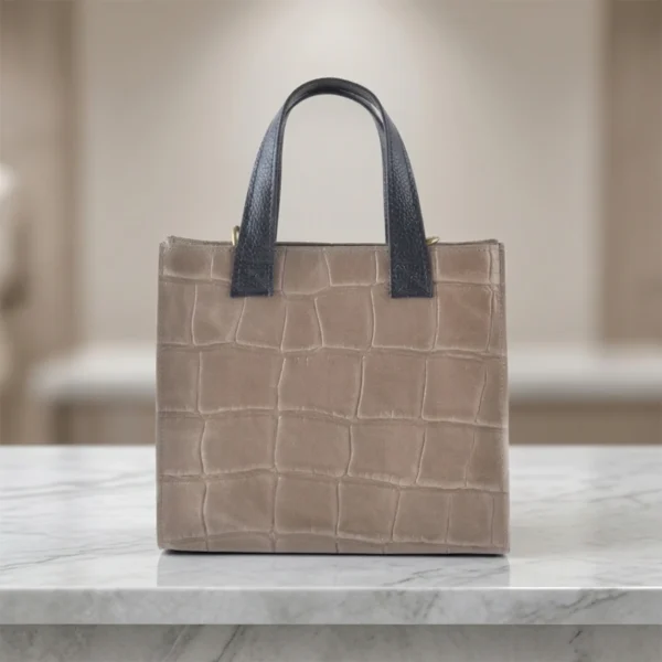 Croco vierkante leren tas Taupe