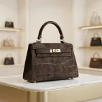 Lederen Croco print handtas Suede bruin