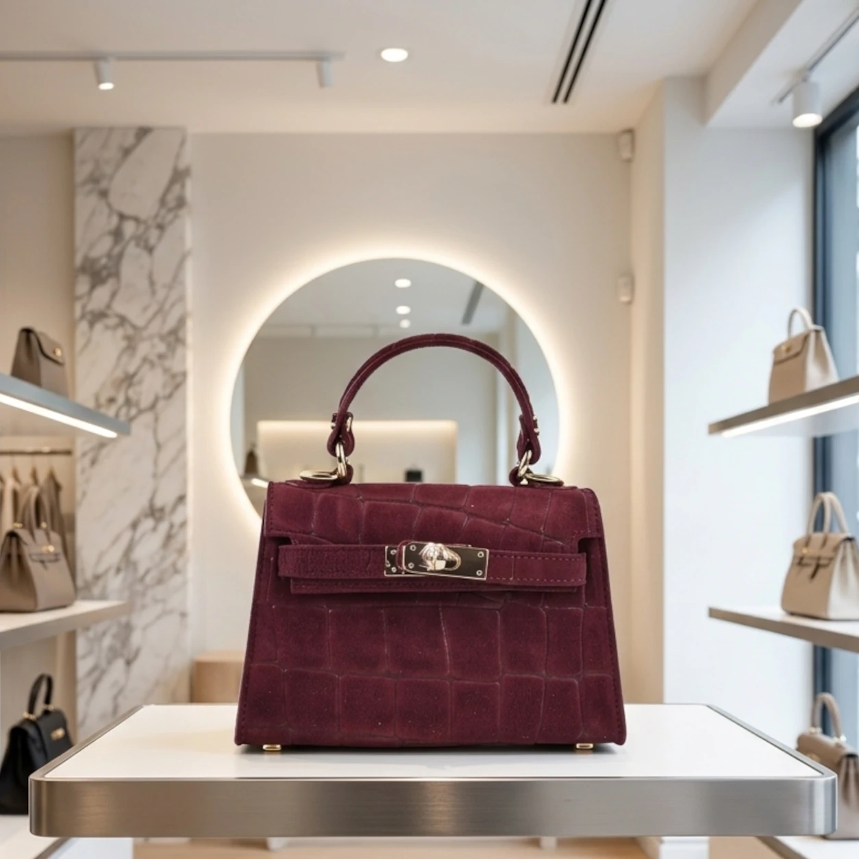 Lederen Croco print handtas Suede Boedeaux