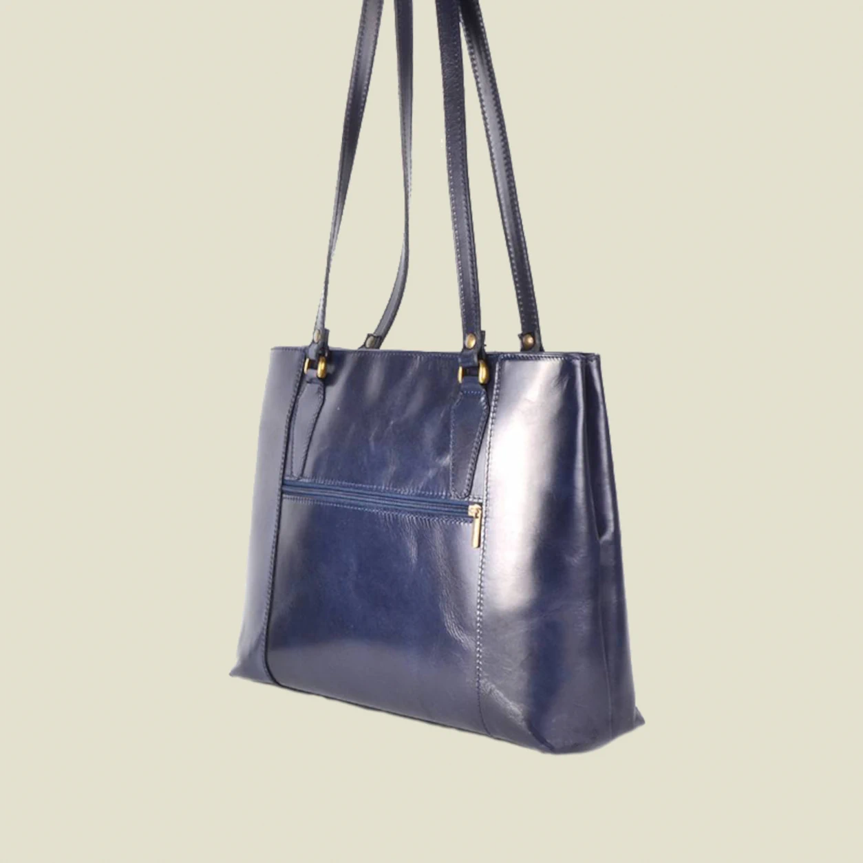 Vera Pelle handtas met lange handvaten Donker Blauw Bolsena